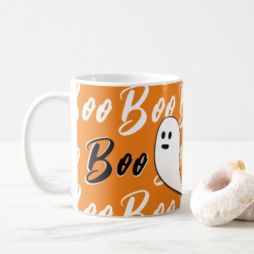 Ghost Halloween black white orange boo Coffee Mug