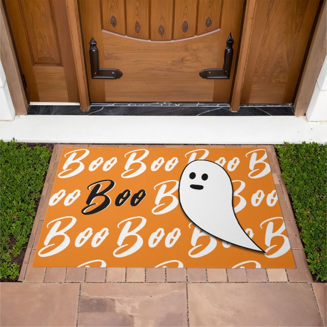 Ghost Halloween black white orange boo Doormat (Outdoor)