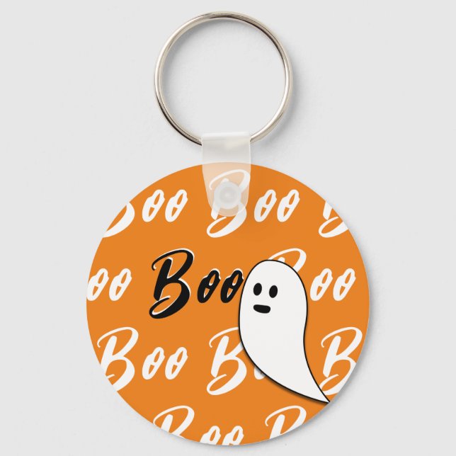 Ghost Halloween black white orange boo Keychain (Front)