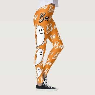 Ghost Halloween black white orange boo Leggings