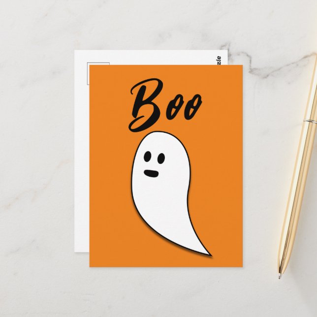 Ghost Halloween black white orange boo Postcard (Front/Back In Situ)