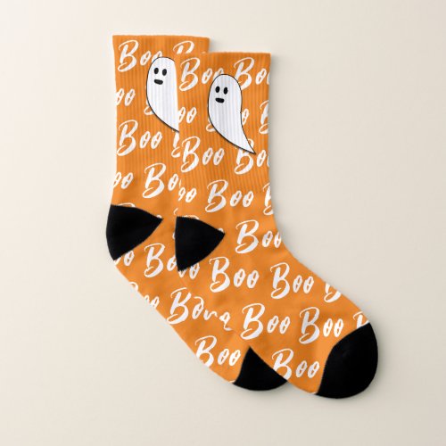 Ghost Halloween black white orange boo Socks