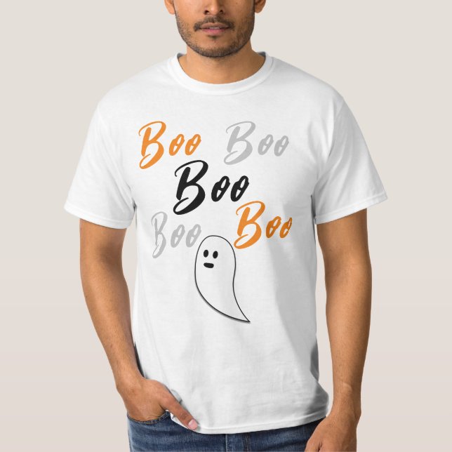 Ghost Halloween black white orange boo T-Shirt (Front)