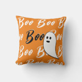 Boo! Knitted Orange & Black Halloween Pillow