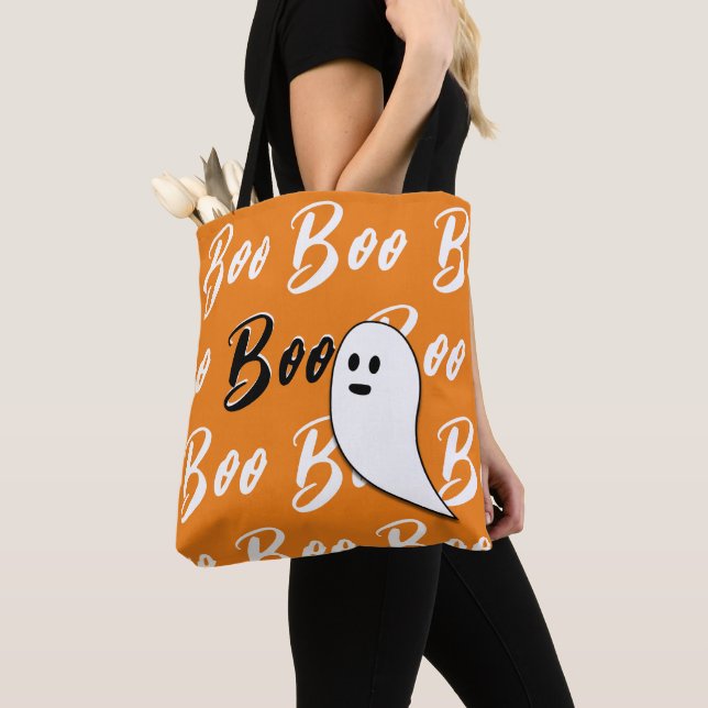 Ghost Halloween black white orange boo Tote Bag (Close Up)