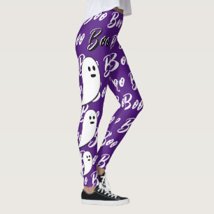 Ghost Halloween black white purple boo Leggings