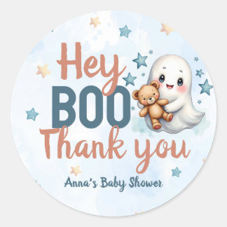 Ghost Halloween Boy Baby Shower Custom Thank You Classic Round Sticker