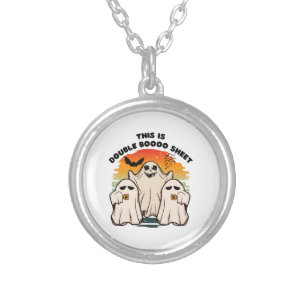 Ghost Halloween Costume Funny Boo Silver Plated Necklace
