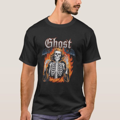 Ghost Halloween Costume Spooky Skeleton King Bats T-Shirt