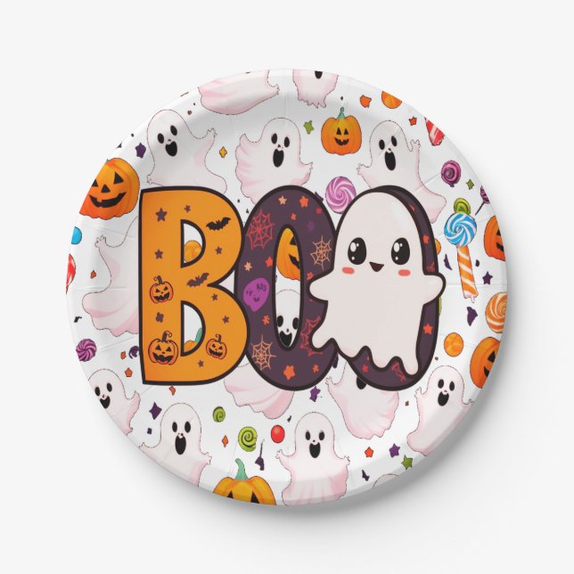 Ghost Halloween Cute to Spooky Sweet Paper Plates (Front)