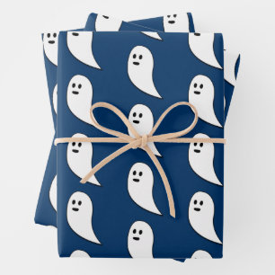 Ghost Halloween dark blue white cute pattern Wrapping Paper Sheets
