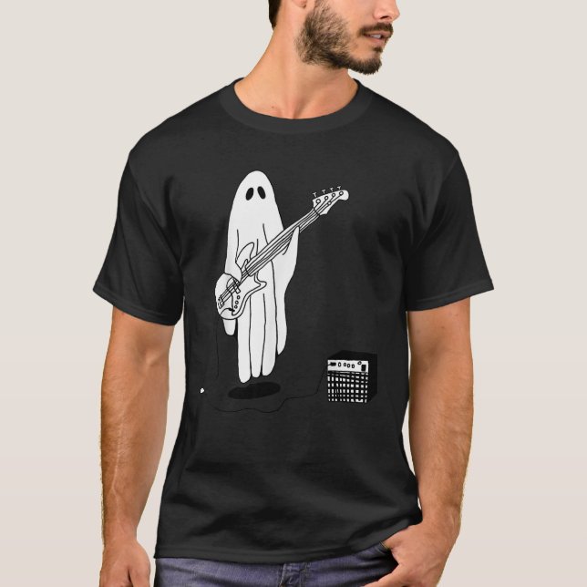 Ghost Halloween Funny Playing Guitar Lover Autumn  T-Shirt (Front)