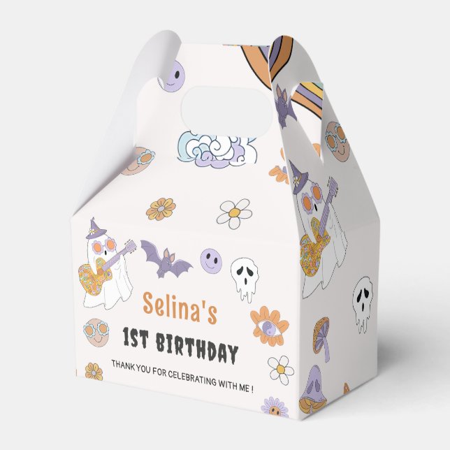 Ghost Halloween Groovy Birthday Favor Box (Front Side)