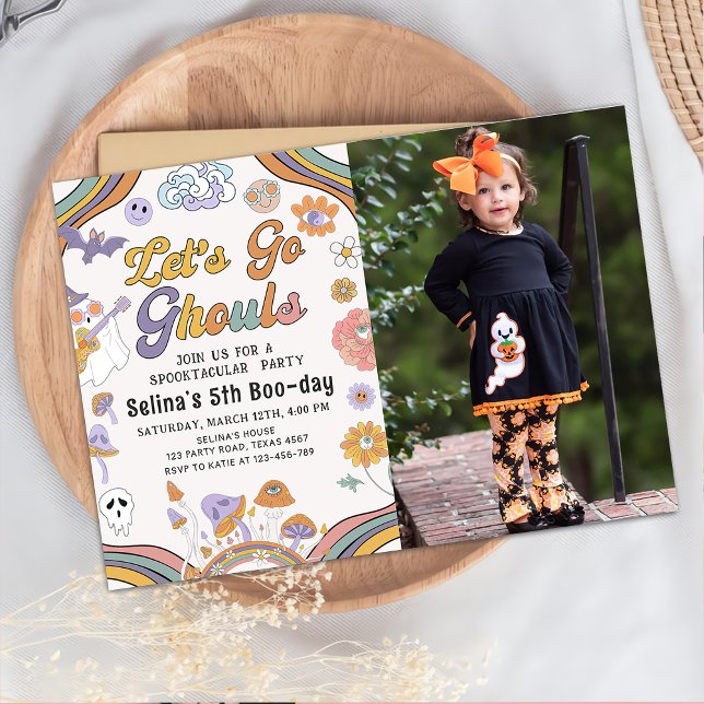 Ghost Halloween Groovy Birthday Let's Go Ghouls Invitation (Creator Uploaded)