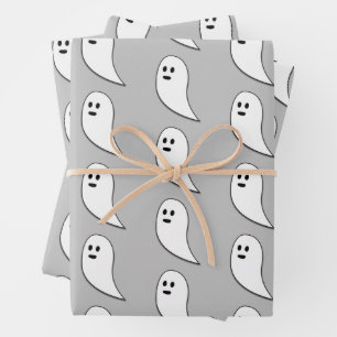 Ghost Halloween light gray white cute pattern Wrapping Paper Sheets