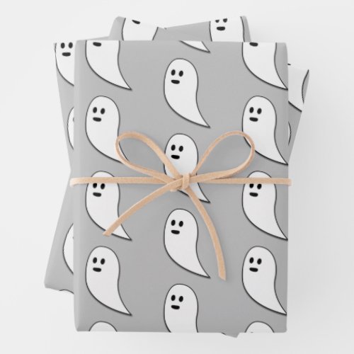 Ghost Halloween light gray white cute pattern Wrapping Paper Sheets