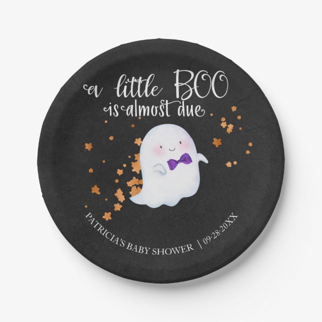 Ghost Halloween Little Boo Boy Baby Shower Paper Plates (Front)