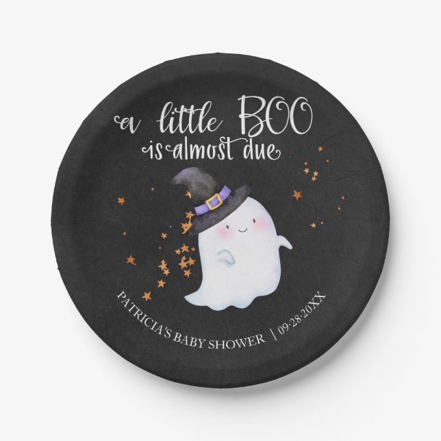 Ghost Halloween Little Boo Girl Baby Shower Paper Plates (Front)