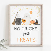 Ghost Halloween No Tricks Just Treats Sign