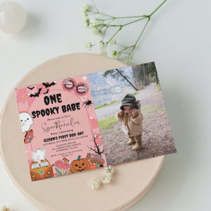 Ghost Halloween one spooky babe Groovy Birthday Invitation