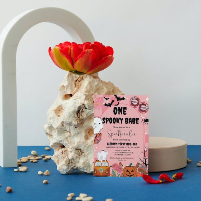 Ghost Halloween one spooky babe Groovy Birthday Invitation (Creator Uploaded)