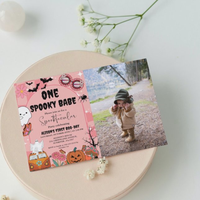 Ghost Halloween one spooky babe Groovy Birthday Invitation (Creator Uploaded)