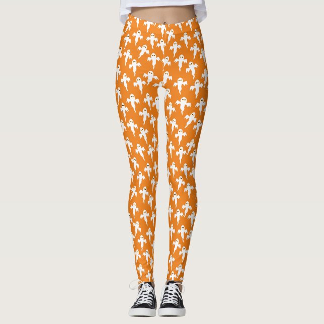 Ghost Halloween Orange Leggings (Front)