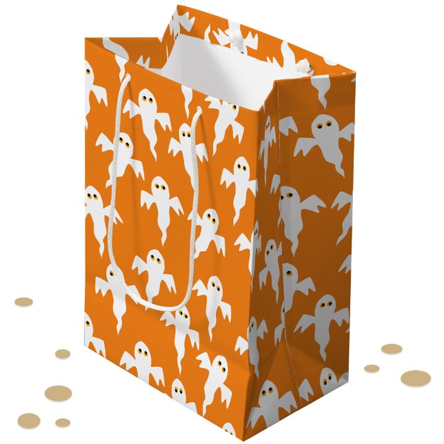 Ghost Halloween Orange Medium Gift Bag (Fun orange ghost halloween gift or trick or treat bag)