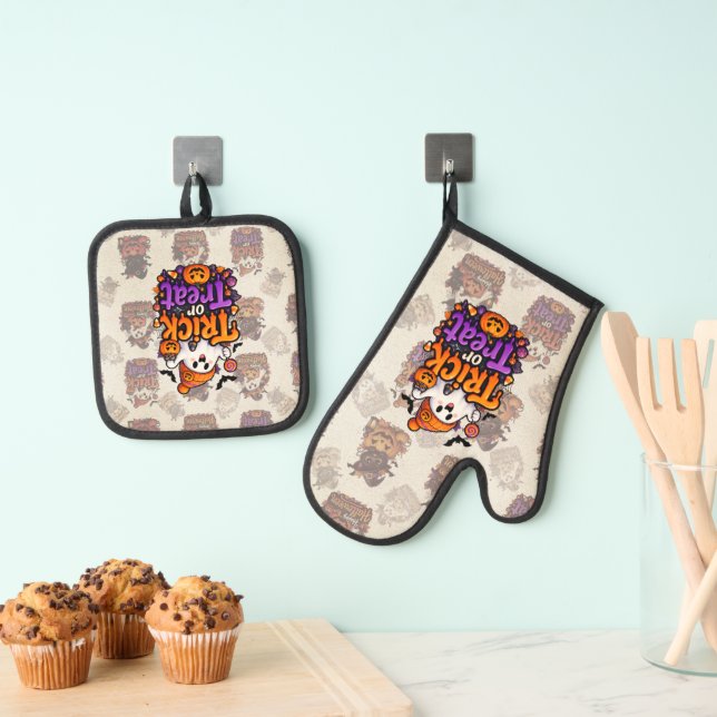 Ghost Halloween Oven Mitt & Pot Holder Set (Insitu(Hanging))