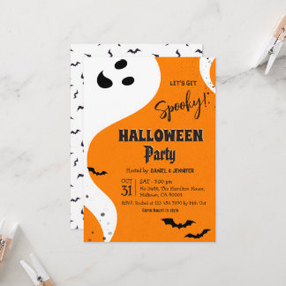 Ghost Halloween Party Let's Get Spooky Orange Bat Invitation