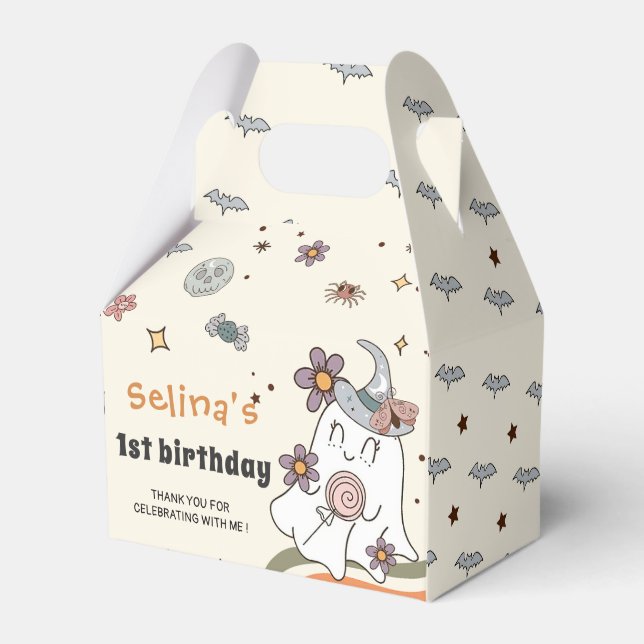 Ghost Halloween Retro Groovy Birthday Favor Box (Front Side)