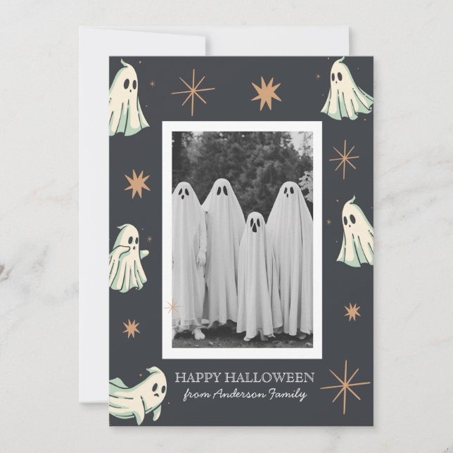 Ghost Halloween Spooktacular Family Photo  Holiday Card (Front)