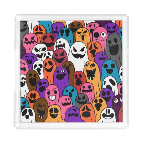 Ghost Halloween Spooky Scarf Pattern Acrylic Tray