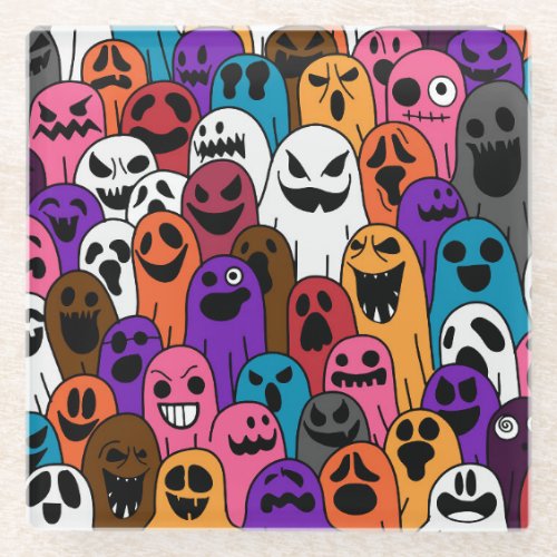 Ghost Halloween Spooky Scarf Pattern Glass Coaster