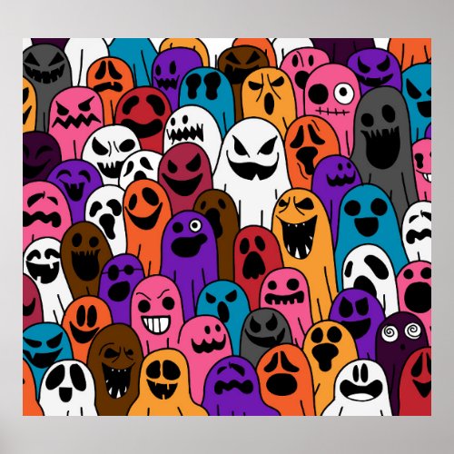 Ghost Halloween Spooky Scarf Pattern Poster