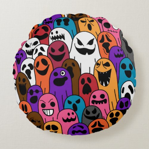Ghost Halloween Spooky Scarf Pattern Round Pillow