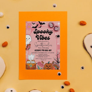 Ghost Halloween Spooky vibes Retro Groovy Birthday Invitation