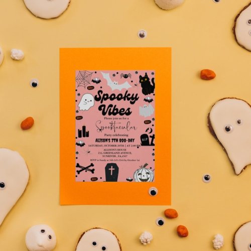 Ghost Halloween Spooky vibes Retro Groovy Birthday Invitation