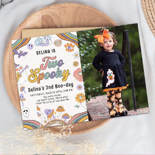 Ghost Halloween Two Spooky Groovy Birthday Photo Invitation