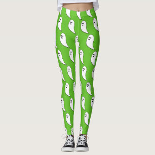 Ghost Halloween white cute pattern green Leggings
