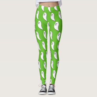 Ghost Halloween white cute pattern green Leggings