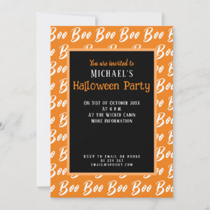 Ghost Halloween white orange boo text pattern Invitation