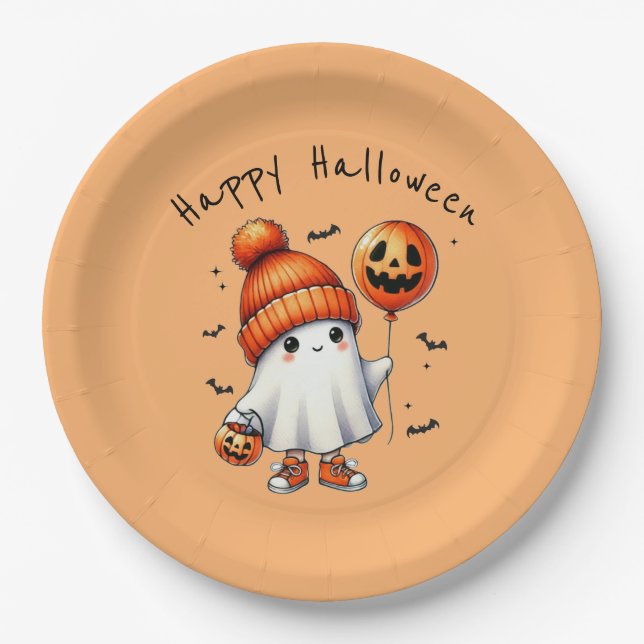 Ghost Happy Halloween Party Paper Plate (Front)