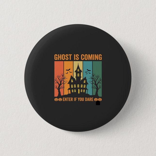 Ghost Haunted House Halloween Vector Design Button (Front)