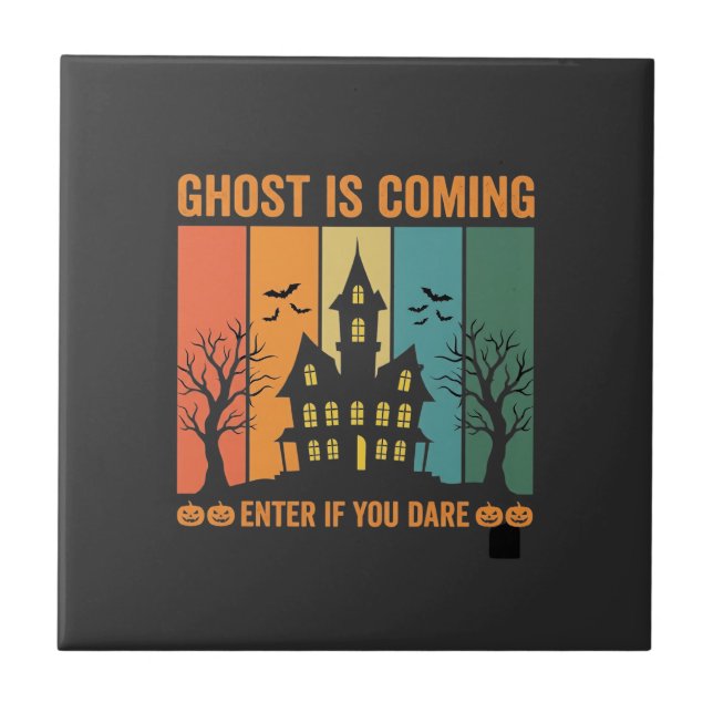 Ghost Haunted House Halloween Vector Design Ceramic Tile (Front)