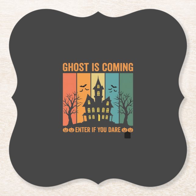 Ghost Haunted House Halloween Vector Design Paper Coaster (Front)