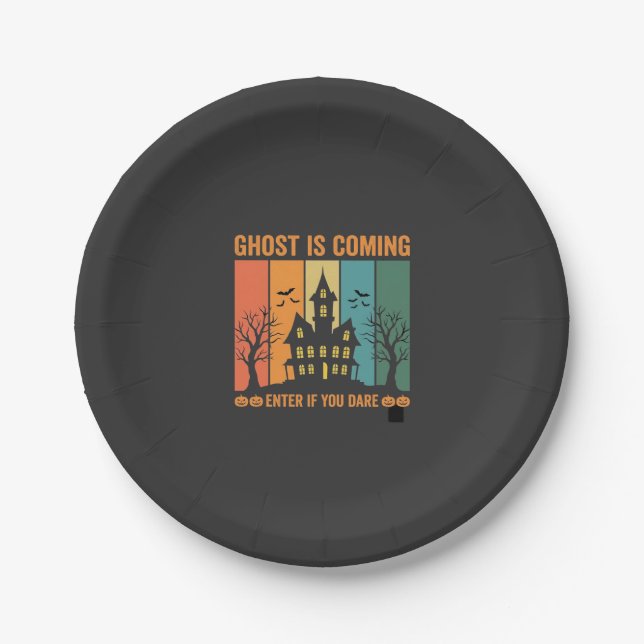 Ghost Haunted House Halloween Vector Design Paper Plates (Front)