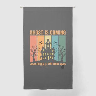 Ghost Haunted House Halloween Vector Design Sheer Curtains