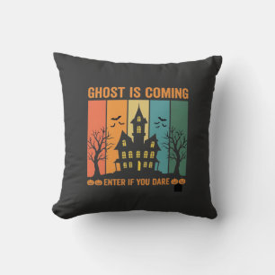 Ghost Haunted House Halloween Vector Design Throw Pillow
