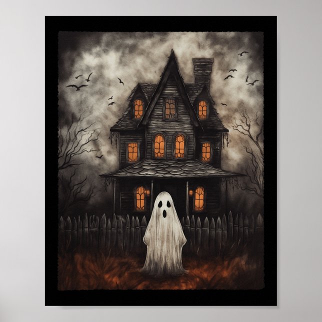 Ghost Haunted House Midnight Halloween Ghost Spook Poster (Front)